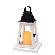   Lámpás, MagicHome LW8823, 17 x 17 x 33 cm, fehér, LED, 3 x AAA elemekkel, fa, beltéri, vintage stílusú, gyertyával (TC2170323)