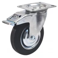  Kerék, Renost 521F XD-V125C z, fekete/ezüst, átmérő: 125 mm, forgó, fékes, gumi futófelület, acél ház, acél felni, tűgörgős csapágy, maximum 100 kg teherbírás