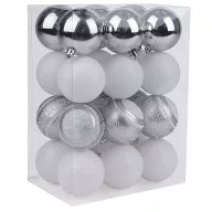  MagicHome karácsonyi gömbök, 24 db, fehér-ezüst, mix, karácsonyfára, 6 cm