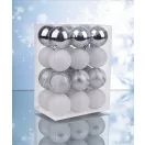 MagicHome karácsonyi gömbök, 24 db, fehér-ezüst, mix, karácsonyfára, 6 cm