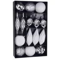   MagicHome karácsonyi gömbök, készlet, 16 db, ezüst-fehér, karácsonyfára, 8-15 cm