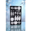 MagicHome karácsonyi gömbök, készlet, 16 db, ezüst-fehér, karácsonyfára, 8-15 cm