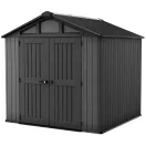 Kerti ház, Keter Stronghold 8 x 8, 254 × 228,6 × 220 cm, szürke, időjárásálló műanyag falpanel, dupla ajtó, felső ablakok