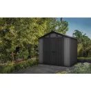 Kerti ház, Keter Stronghold 8 x 8, 254 × 228,6 × 220 cm, szürke, időjárásálló műanyag falpanel, dupla ajtó, felső ablakok