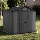 Kerti ház, Keter Stronghold 8 x 8, 254 × 228,6 × 220 cm, szürke, időjárásálló műanyag falpanel, dupla ajtó, felső ablakok