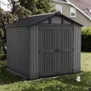 Kerti ház, Keter Stronghold 8 x 8, 254 × 228,6 × 220 cm, szürke, időjárásálló műanyag falpanel, dupla ajtó, felső ablakok