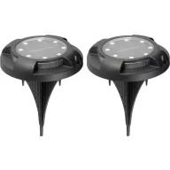   Napelemes talajlámpa, Strend Pro Garden Crater, fekete, 11 × 14 cm, 2 db, 12 SMD LED, hidegfehér fény, vízálló, kültéri