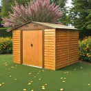 Kerti ház, Strend Pro Garden, 278 x 238 x 215 cm, barna, fémlemez, horganyzott keret, korrózióálló, dupla tolóajtó, 4 szellőzőnyílás