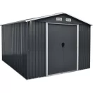 Kerti ház, Strend Pro Garden, 301 x 303 x 214 cm, antracit, korrózióálló fémlemez, 20%-kal vastagabb lemez, dupla tolóajtó, 4 szellőzőnyílás, horganyzott keret