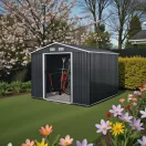 Kerti ház, Strend Pro Garden, 301 x 303 x 214 cm, antracit, korrózióálló fémlemez, 20%-kal vastagabb lemez, dupla tolóajtó, 4 szellőzőnyílás, horganyzott keret