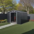 Kerti ház, Strend Pro Garden, 301 x 303 x 214 cm, antracit, korrózióálló fémlemez, 20%-kal vastagabb lemez, dupla tolóajtó, 4 szellőzőnyílás, horganyzott keret