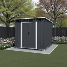 Kerti ház, Strend Pro Garden, 238 x 193 x 202 cm, antracit, fémlemez, időjárásálló, dupla tolóajtó, 4 szellőzőnyílás
