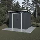 Kerti ház, Strend Pro Garden, 238 x 193 x 202 cm, antracit, fémlemez, időjárásálló, dupla tolóajtó, 4 szellőzőnyílás