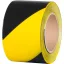 Figyelmeztető szalag, Strend Pro, sárga/fekete, 8 cm x 250 m, nem tapadó, polietilén (PE), beltéri/kültéri, akadályok, veszélyes területek jelölésére