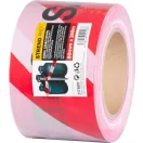 Figyelmeztető szalag, Strend Pro, piros/fehér, 8 cm x 250 m, nem tapadó, tartós polietilén, beltéri és kültéri, Zákaz Vstupu (belépni tilos) felirattal
