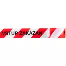 Figyelmeztető szalag, Strend Pro, piros/fehér, 8 cm x 250 m, nem tapadó, tartós polietilén, beltéri és kültéri, Vstup Zakázan (belépni tilos) felirattal