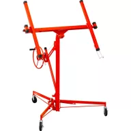   Emelőállvány, Strend Pro, piros, gipszkarton és OSB, maximum 335 cm, 68 kg teherbírás, fém, kerekes, csörlős, dönthető, fékezhető kerekek