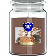   Illatgyertya, MagicHome Aura, mézeskalács illat, 500 g, üvegben, paraffinalapú viasz, pamut kanóc, 100 órás égési idő