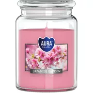  Illatgyertya, MagicHome Aura, japán kert virágillat, 500 g, üvegben, paraffinalapú viasz, pamut kanóc, 100 órás égési idő