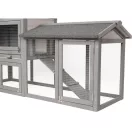 Nyúlketrec, Strend Pro Garden, szürke, 147 × 54 × 85 cm, fából készült, nyitható tetővel, kifutóval, rámpával, ajtókkal és zárakkal, szellőző falak, dróthálós kifutó