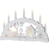   Karácsonyi dekoráció, MagicHome Vianoce, házikó, 45 × 5,2 × 31 cm, 10 db melegfehér LED, fa, elemes (2 × AA)
