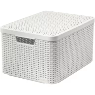  Tárolókosár, Curver Style2 Lid L, krémszínű, 45 x 25 x 33 cm, egymásra rakható, műanyag, rattan hatású, fogantyúkkal, fedeles, szögletes
