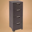 Komód, Curver Stylre, sötétbarna, 33 x 79 x 38 cm, 4 fiókos, műanyag, rattan hatású, szögletes
