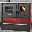 Strend Pro PANONIA fatüzelésű sparhelt, piros, sütővel, 10,54 kW, 51 × 90 × 85 cm, bal oldali füstcső kimenet, átmérő: 120 mm