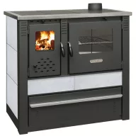   Strend Pro PANONIA fatüzelésű sparhelt, fehér, sütővel, 10,54 kW, 51 × 90 × 85 cm, jobb oldali füstcső kimenet, átmérő: 120 mm