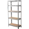 Műhelypolc, Strend Pro Racks, ezüst, 150 x 70 x 30 cm, 5 polcos, acél, MDF polclapok, állítható polcmagasság
