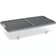   Tárolódoboz, KIS W Box L, sötétszürke, 35 literes, 39 × 79 × 17 cm, fedeles, kerekekkel, ágy alatti