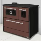 Strend Pro 701-G OMEGA Kuzine fatüzelésű sparhelt, barna, 9,18 kW, 87 × 51 × 79 cm, bal oldali oldali füstcső kimenet, átmérő: 130 mm