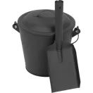 Hamugyűjtő vödör, Strend Pro, fekete, 5,5 l, porszórt acél, hamulapáttal és fedéllel, átmérő: 21,5 cm, magasság: 19,5 cm, kandallóhoz, kályhához és grillhez