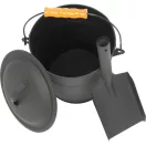 Hamugyűjtő vödör, Strend Pro, fekete, 5,5 l, porszórt acél, hamulapáttal és fedéllel, átmérő: 21,5 cm, magasság: 19,5 cm, kandallóhoz, kályhához és grillhez