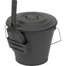 Hamugyűjtő vödör, Strend Pro, fekete, 12 l, porszórt acél, hamulapáttal és fedéllel, átmérő: 30 cm, magasság: 25 cm, kandallóhoz, kályhához és grillhez