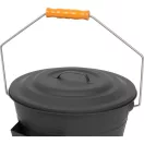Hamugyűjtő vödör, Strend Pro, fekete, 12 l, porszórt acél, hamulapáttal és fedéllel, átmérő: 30 cm, magasság: 25 cm, kandallóhoz, kályhához és grillhez