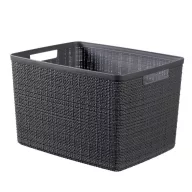   Tárolókosár, Curver Jute L, sötétszürke, 20 literes, 28 x 36 x 23 cm, műanyag, juta hatású, fogantyúkkal, szögletes