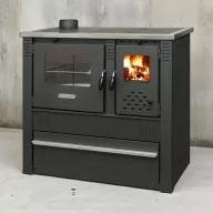   Strend Pro PANONIA fatüzelésű sparhelt, fekete, sütővel, 10,54 kW, 51 × 90 × 85 cm, bal oldali füstcső kimenet, átmérő: 120 mm