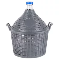   Demizson, Strend Pro Garden Cada Inco, 15 l, szürke, üveg, 55 mm nyakátmérő, műanyag védőburkolat, két fogantyú, dugó, borhoz és pálinkához