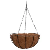   Függő virágcserép, Strend Pro Garden LC-CocoH-24, barna/fekete, átmérő: 35 cm, magasság: 17 cm, lánccal és akasztóval, fém, kókuszrost betéttel, kerek