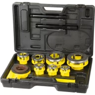   Kézi menetvágó készlet, Strend Pro PP3304.T062, sárga/fekete, 7 db (3/8", 1/2", 3/4", 1", 5/4", 6/4", 2") menetvágó fej, racsnis tokmány, 2 hosszabbítókar