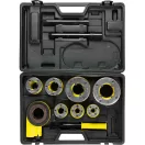 Kézi menetvágó készlet, Strend Pro PP3304.T062, sárga/fekete, 7 db (3/8", 1/2", 3/4", 1", 5/4", 6/4", 2") menetvágó fej, racsnis tokmány, 2 hosszabbítókar