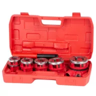   Kézi menetvágó készlet, Strend Pro PP3304.T062, piros, 5 db (3/8", 1/2", 3/4", 1", 5/4") menetvágó fej, racsnis tokmány