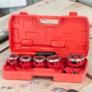 Kézi menetvágó készlet, Strend Pro PP3304.T062, piros, 5 db (3/8", 1/2", 3/4", 1", 5/4") menetvágó fej, racsnis tokmány