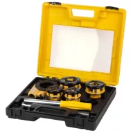   Kézi menetvágó készlet, Strend Pro RDS-8824, sárga/fekete, 4 db (1/2", 3/4", 1", 5/4") menetvágó fej, fogantyú, racsnis tokmány