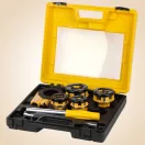 Kézi menetvágó készlet, Strend Pro RDS-8824, sárga/fekete, 4 db (1/2", 3/4", 1", 5/4") menetvágó fej, fogantyú, racsnis tokmány
