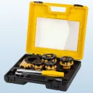 Kézi menetvágó készlet, Strend Pro RDS-8824, sárga/fekete, 4 db (1/2", 3/4", 1", 5/4") menetvágó fej, fogantyú, racsnis tokmány