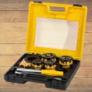 Kézi menetvágó készlet, Strend Pro RDS-8824, sárga/fekete, 4 db (1/2", 3/4", 1", 5/4") menetvágó fej, fogantyú, racsnis tokmány