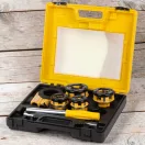 Kézi menetvágó készlet, Strend Pro RDS-8824, sárga/fekete, 4 db (1/2", 3/4", 1", 5/4") menetvágó fej, fogantyú, racsnis tokmány