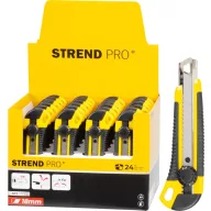   Tapétavágó kés, Strend Pro Ukbox-85-18, sárga/fekete, 18 mm penge, tördelhető, műanyag ház, rögzítőkerék, 24 db-os készlet